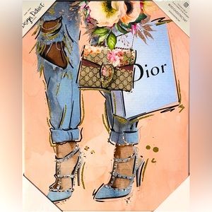 💗💎 DIOR Luxury Fashion Designer Bag Gold Glitter Embellishment Wall Art!